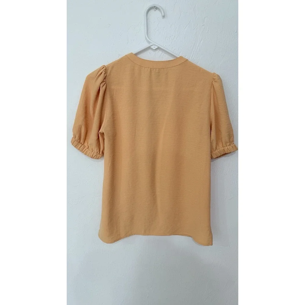 Michael Kors Peach‎ Textured Puff Sleeve Quarter Zip Top Womens XS